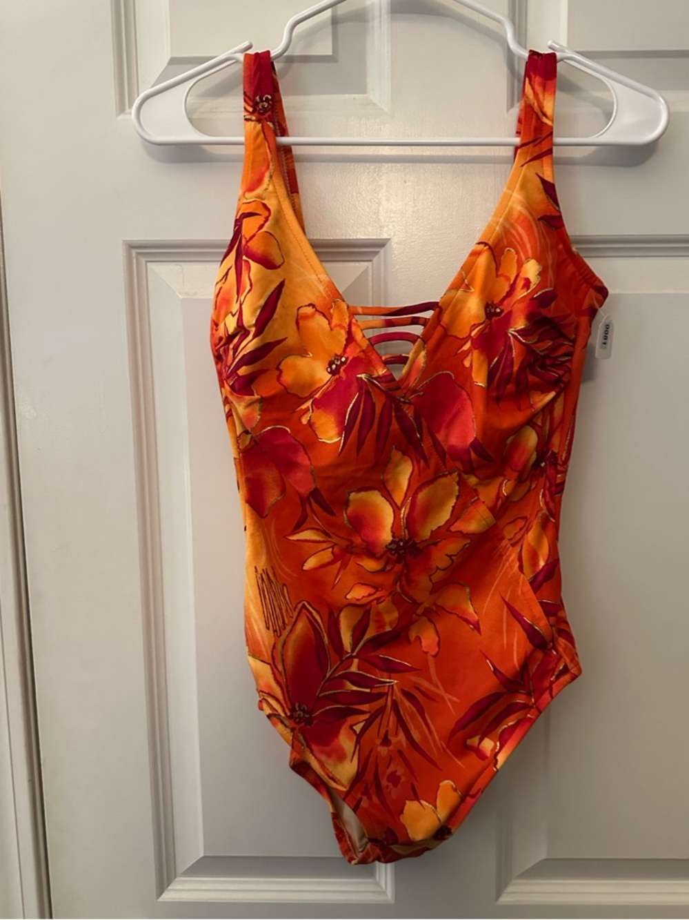 EUC Carol Wior Tropical Floral One-Piece Swimsuit in Orange & Red Sz 10